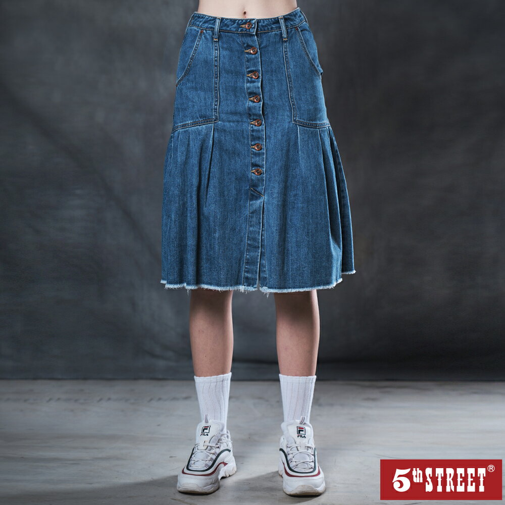 女裝 顯瘦牛仔裙-中古藍 (980034) 【5th STREET】【全館滿$3000贈環保餐具收納包】