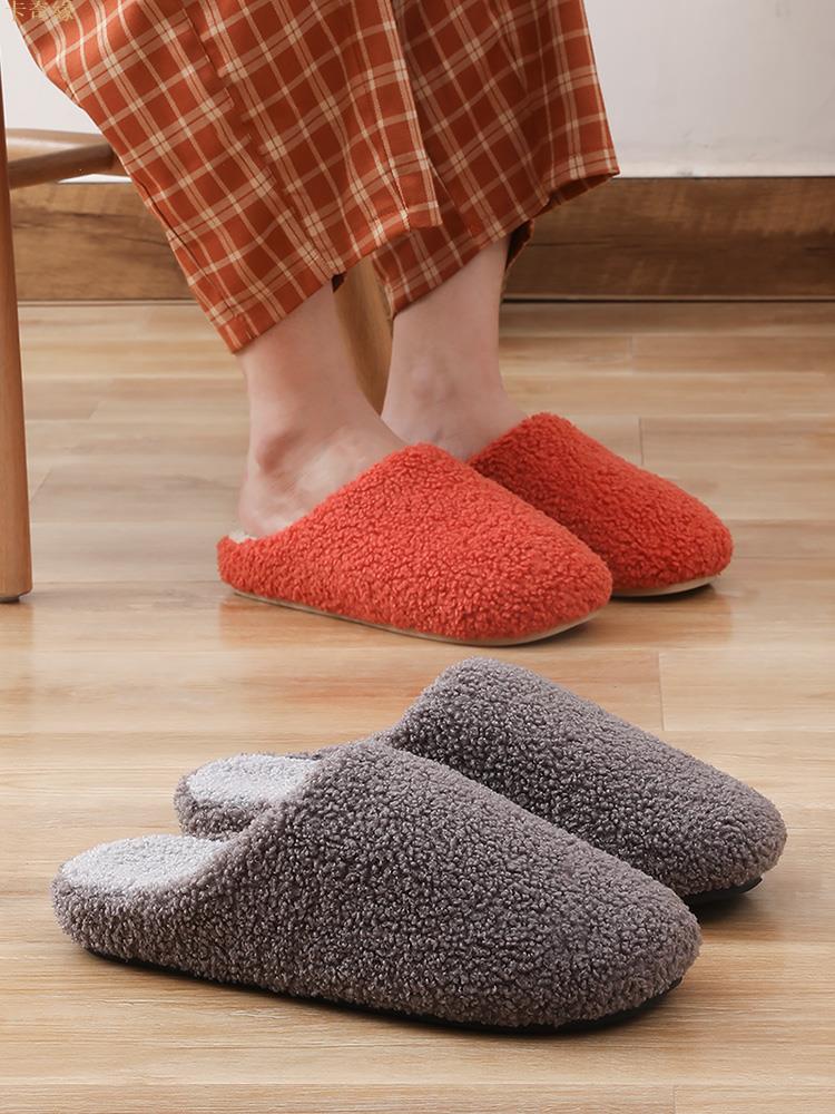 日式簡約加絨保暖棉拖鞋男士秋冬季情侶室內家用木地板厚底托鞋女