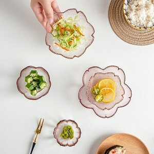 創意玻璃碟子日式櫻花調味碟家用料理小碟子粉色醬料蘸碟蘸醋碟