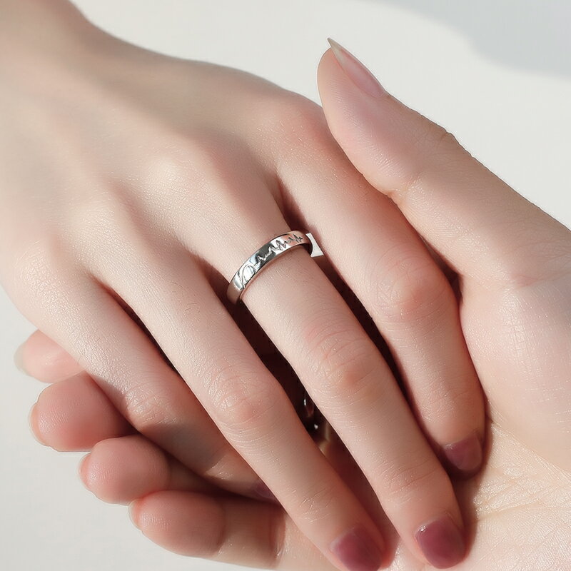 情侶對戒純銀一對男女款戒指活口心電圖心跳指環日韓簡約學生飾品
