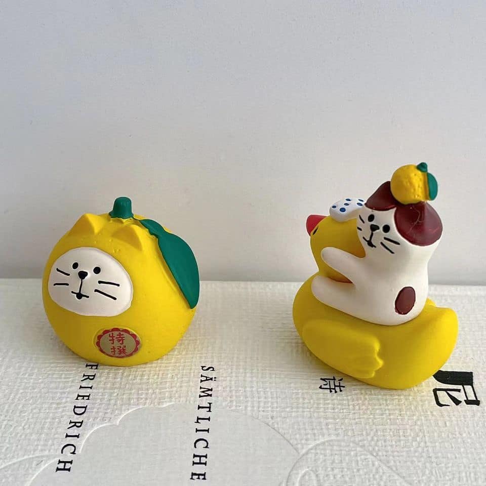 柚子貓跟小黃鴨 治癒系可愛日式小擺件桌面裝飾品 2