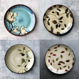 日式窯變個性手繪陶瓷盤子圓形碟子家用菜盤子平盤創意北歐式餐具
