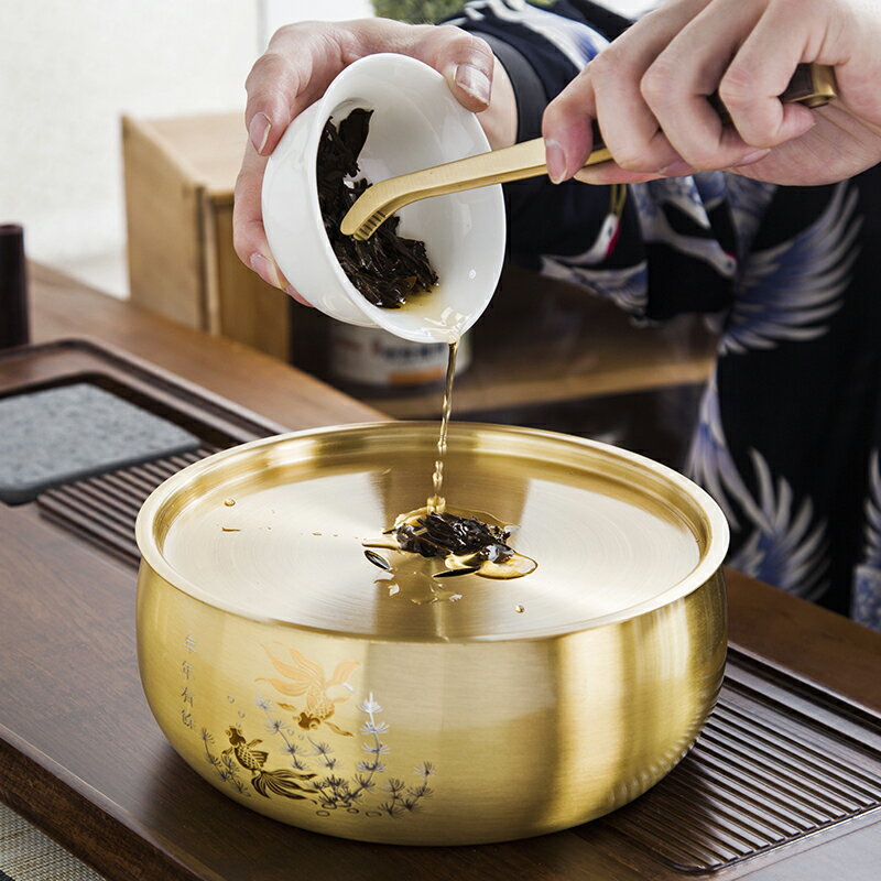 晟窯純銅大號茶洗筆洗功夫茶具雕花水盂建水茶渣缸有蓋特大洗茶杯協貿國際日用品生活8館