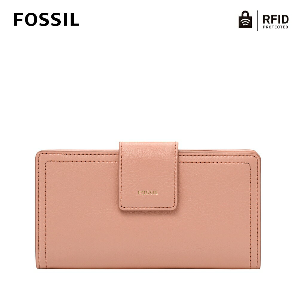 送禮首選★FOSSIL Logan 真皮扣式RFID防盜中長夾-玫瑰粉色 SL7830505【美國時尚品牌】 附防塵袋+提袋【全館滿額折價★FOSSIL全系列包夾送美妝蛋】