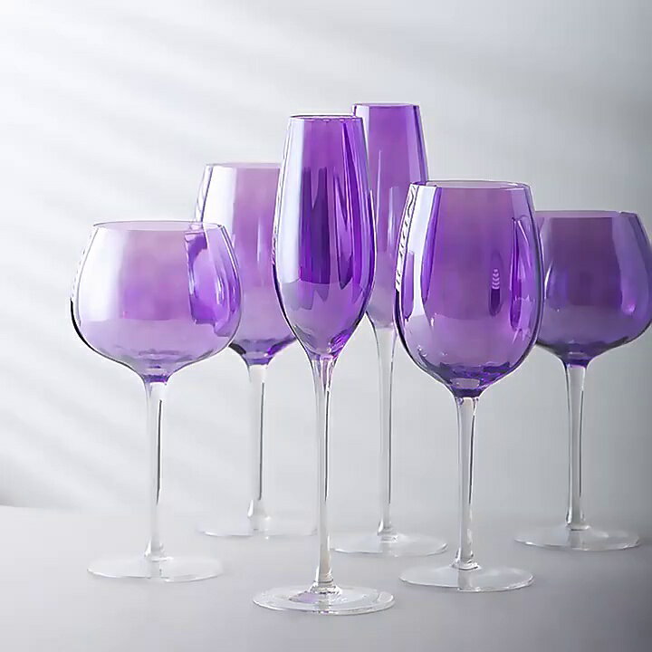 浪漫紫色高腳紅酒杯大號勃艮第杯家用網紅水晶玻璃杯大肚葡萄酒杯