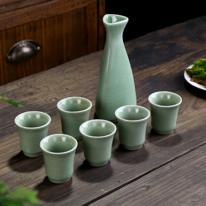 古代酒盅白酒器陶瓷冰裂哥窯酒具套裝傳統中式家用6 個酒杯子