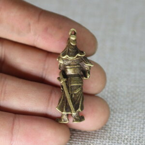 黃銅純銅材質精制鑄造微型袖珍小銅器銅像關公關帝爺吊墜掛件項墜1入