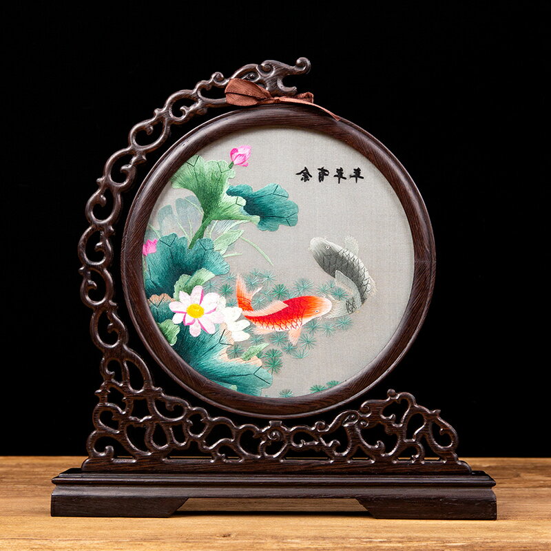 蘇繡雙面刺繡龍頭屏風擺件真絲繡花家居飾品中國風禮品出國送老外