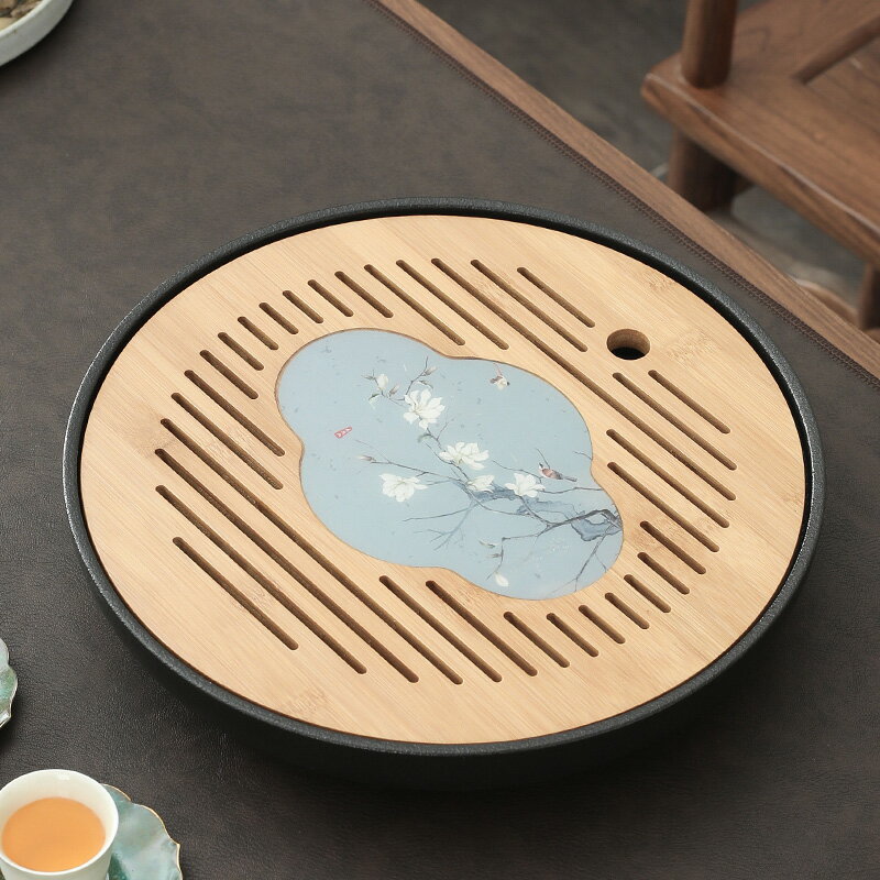 晟窯陶瓷茶盤家用干泡臺小型托盤功夫茶具儲水式中式竹制現代簡約