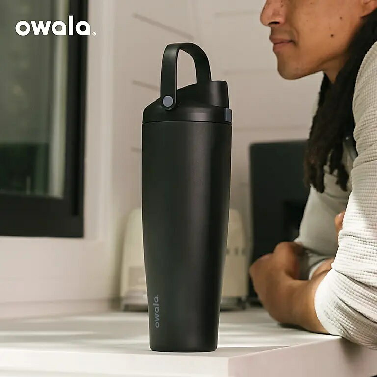 【毒】(代購7天)Owala Freesip Sway不鏽鋼雙飲口吸管手提水壺/ 極夜黑/ 890ml