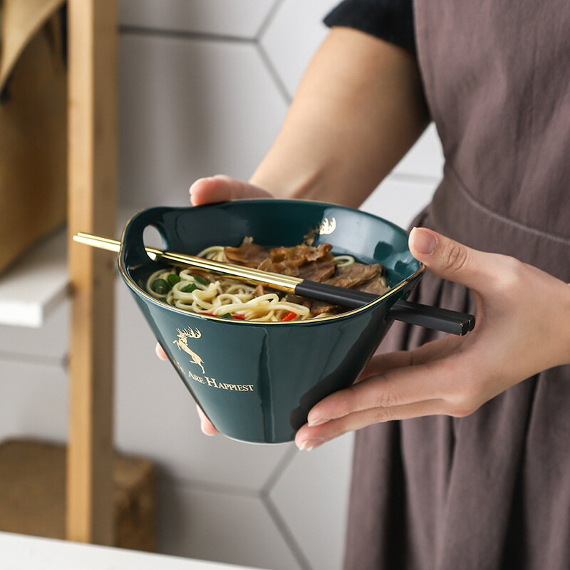 創意拉面碗北歐陶瓷泡面碗個性一人碗筷斗笠面碗家用單人餐具ins