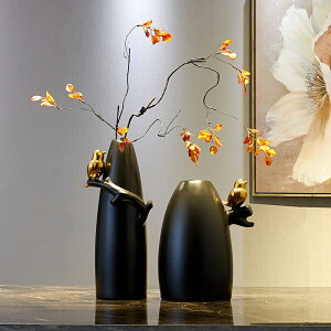 新中式喜上枝頭陶瓷花瓶小擺件客廳插花家居飾品餐桌干花裝飾器皿