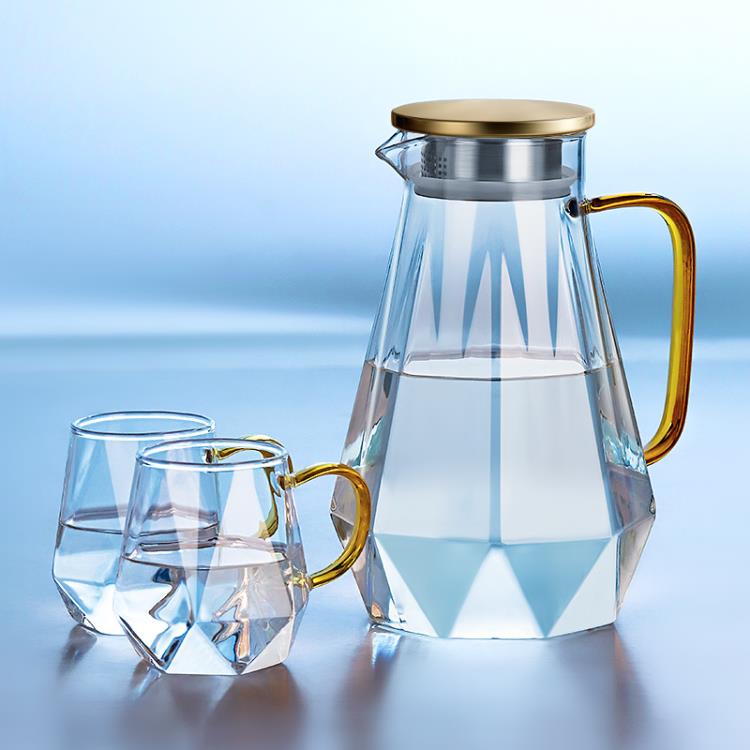 熱銷推薦-冷水壺玻璃耐熱高溫家用夏季涼水瓶泡茶壺套裝大容量冰箱白開水杯【摩可美家】