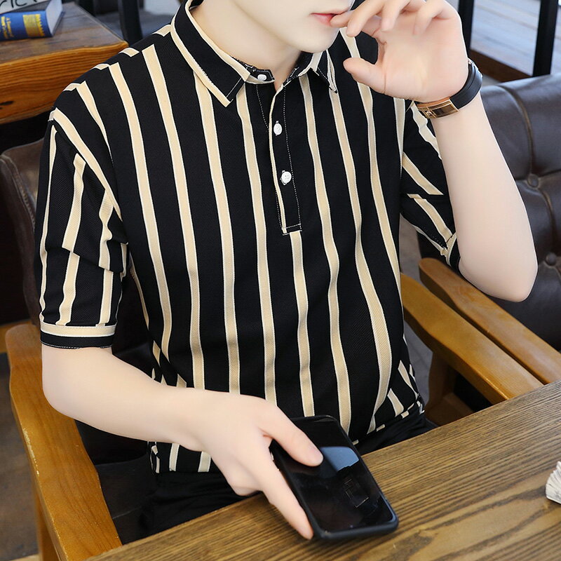 有領男士短袖t恤?半袖襯衫領韓版翻領夏季男裝上衣服polo衫