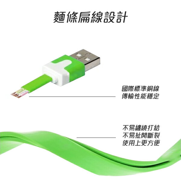安卓MICRO USB彩色傳輸線 現貨 當天出貨 扁線 充電 多色可選 馬卡龍　長度80公分【coni shop】 6