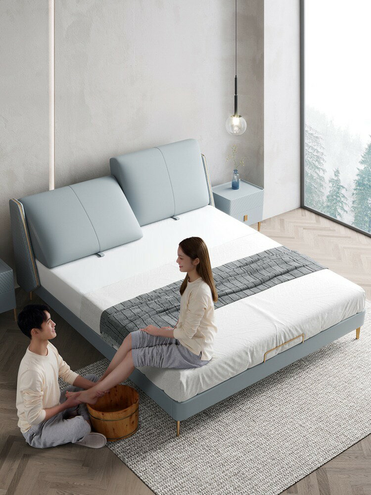 優樂悅~輕奢真皮床2米功能大床軟包婚床全實木現代簡約主臥ins儲物雙人床