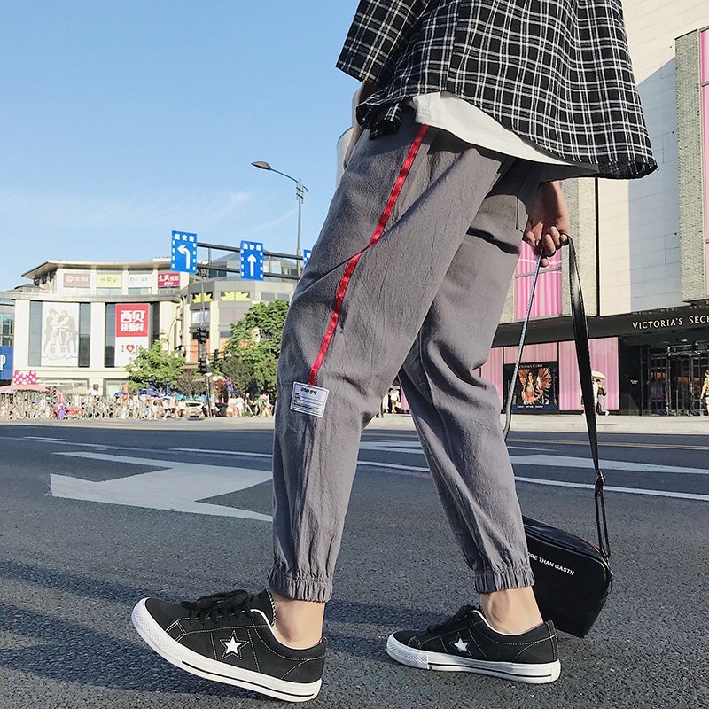 FINDSENSE H1日本 秋季 新款 潮男 口袋裝飾 束腳 大碼 寬鬆 九分褲 休閒褲 時尚舒適褲子