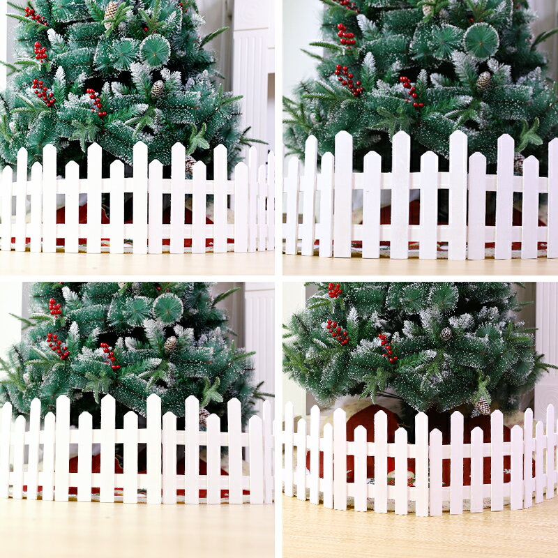 圣誕節裝飾 圣誕樹柵欄圍欄木質木頭圍欄白色 商場酒店場景布置1入