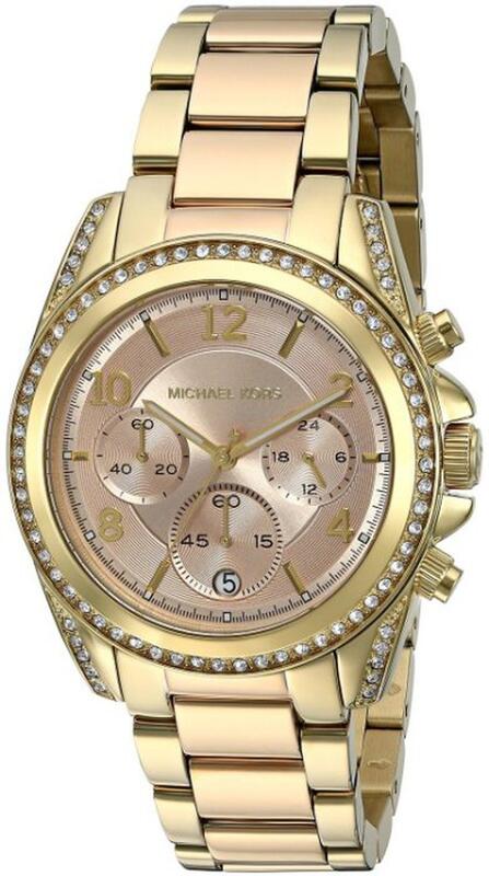 『Marc Jacobs旗艦店』美國代購 Michael Kors 拼色錶帶晶鉆錶盤三眼計時腕錶