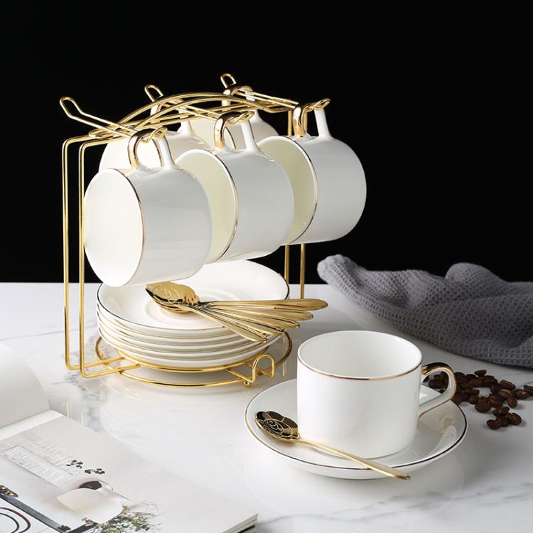 花茶杯套組 歐式陶瓷咖啡杯碟套裝高檔輕奢小奢華下午茶具簡約杯碟帶架子勺子