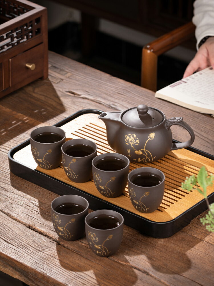 紫砂茶具套裝家用辦公會客中式風格功夫茶壺茶杯茶盤小型泡茶工具