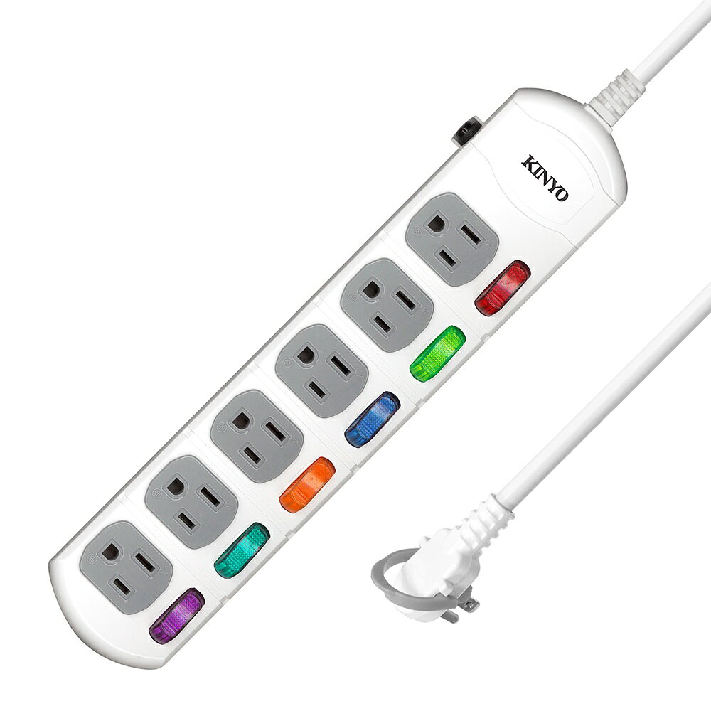 【KINYO】6開6插安全延長線(CG166) 6呎/9呎/12呎/15呎 耐燃材質 防突波 | 台灣製造 1