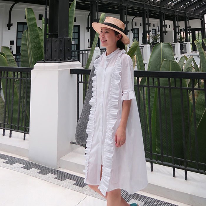 FINDSENSE G5 韓國時尚 木耳型 襯衫 連身裙