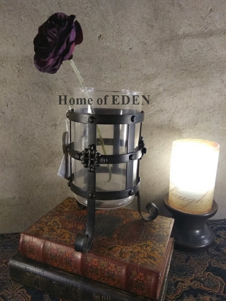 【EDEN】Vintage復古意大利鄉村做舊鐵藝玻璃花器&水培植物花瓶1入