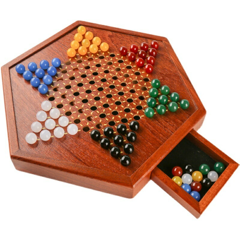 象棋 國際象棋 跳棋瑪瑙高檔玻璃球大號老式加大兒童益智木質棋盤親子彈子跳棋玩具交換禮物