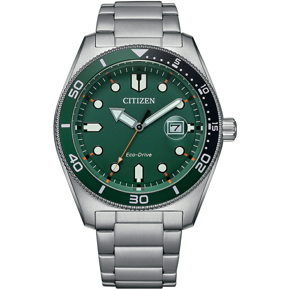 送禮首選★CITIZEN 星辰光動能潮男系時尚錶-綠AW1768-80X 附提袋【全館滿額折價★APP下單點數4倍送】線上購買享 實體門市同步服務
