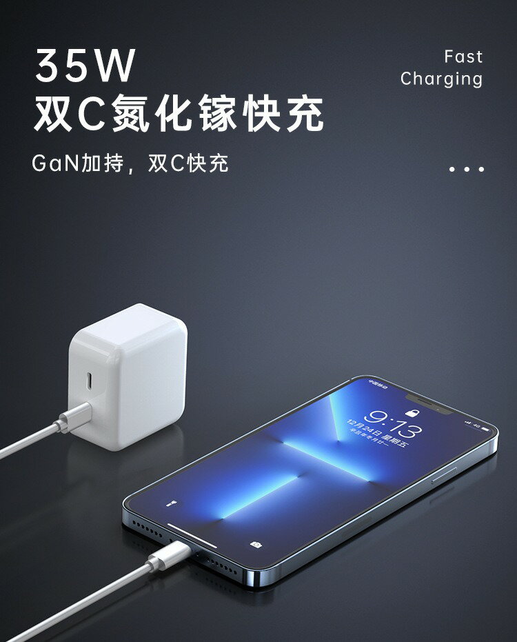 GaN快充35W雙typec充電頭 PSE認證iphone充電器手機插頭電源轉接器USB-C豆腐頭 7