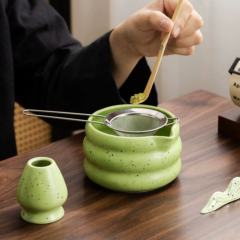 日本傳統陶瓷抹茶碗，帶倒嘴彩色斑點抹茶打蛋器支架手工抹茶套件 2