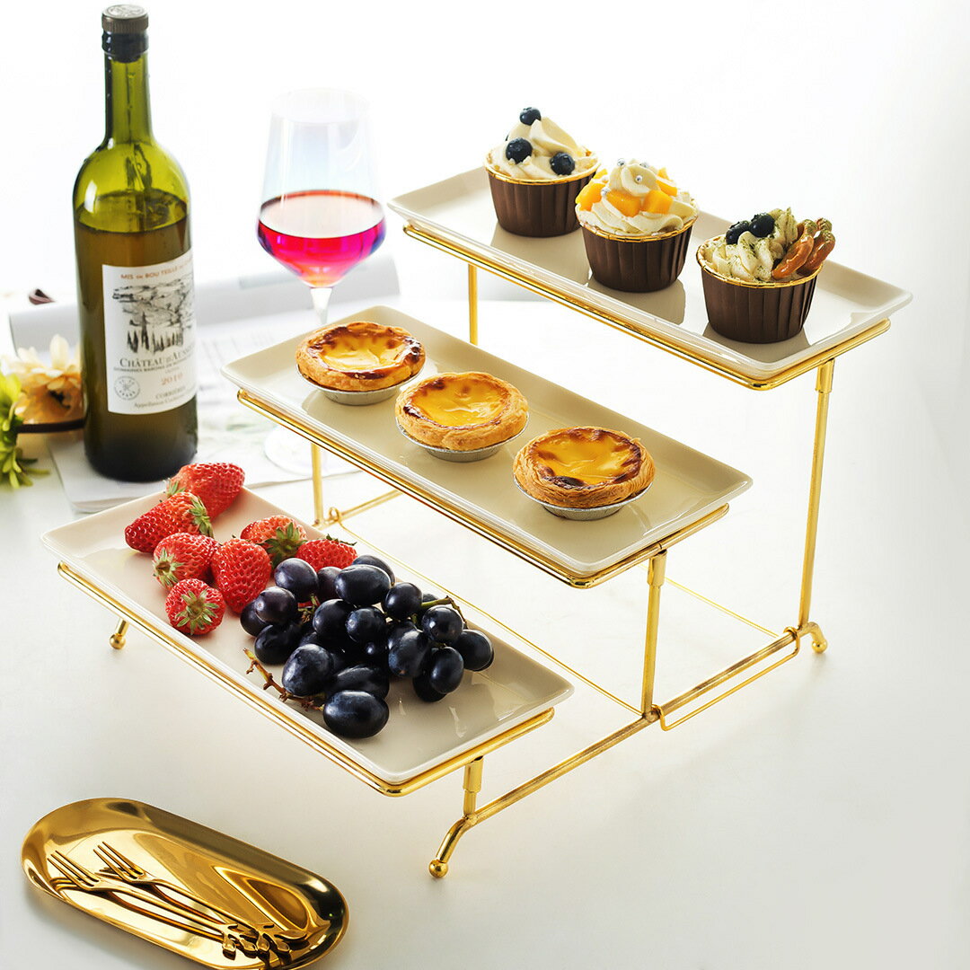 蛋糕陶瓷點心架三層折疊旋轉式甜品臺自助餐展示架水果托盤 全館免運