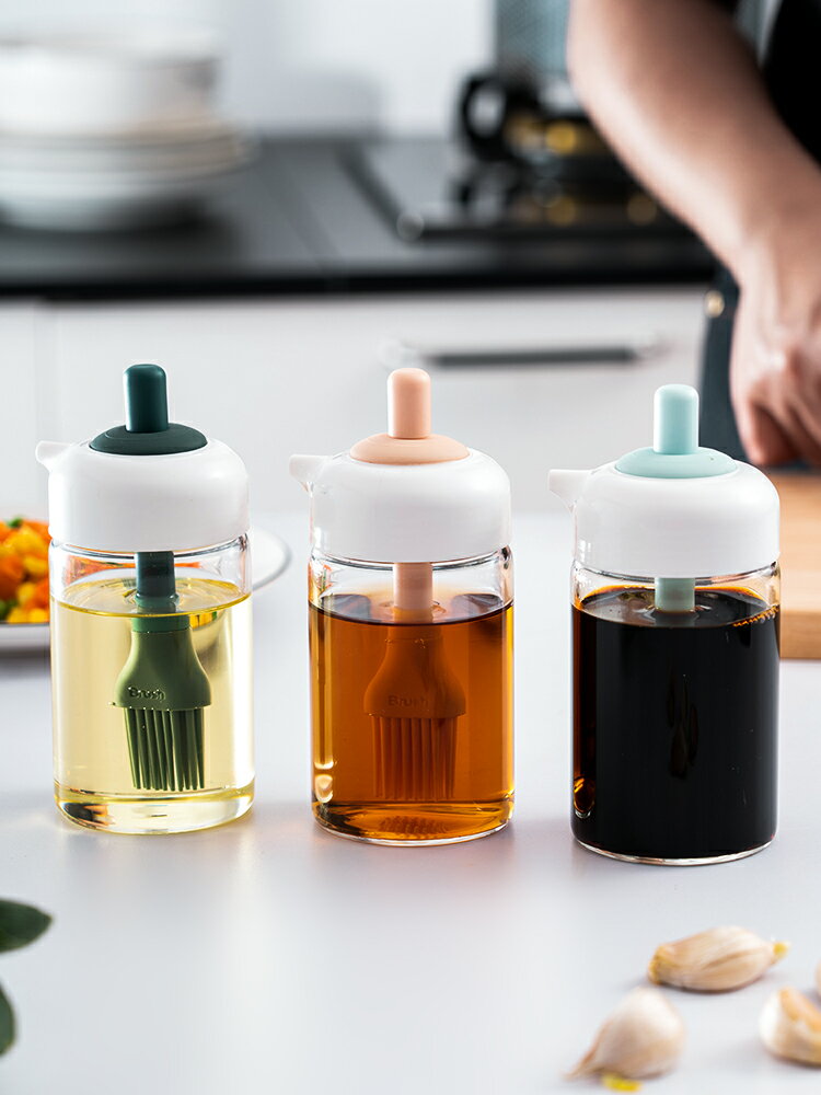 蓋勺一體油刷瓶密封調料罐子廚房家用玻璃油壺烙餅醬油刷子醋壺