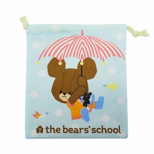 水藍款【日本進口正版】小熊學校 帆布束口袋 收納袋 抽繩束口袋 the bear's school - 425098