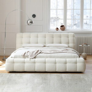奶油風軟床輕法式棉花糖布藝床現代簡約白色主臥臥室羊羔絨雙人床