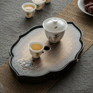 窯變鎏金干泡茶盤儲水禪意日式簡易陶瓷家用簡約小型瀝水茶臺托盤 全館免運
