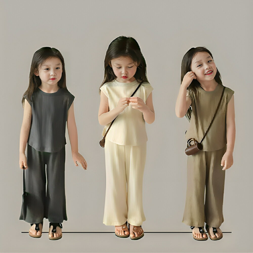 Baby童衣 兒童韓版套裝 女童夏季無袖套裝 簡約素色外出服 89074