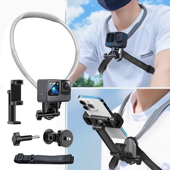 【中壢NOVA-水世界】GoPro Action 手機/運動相機通用【掛脖支架 附手機夾】第一視角 脖子支架 穩定繩