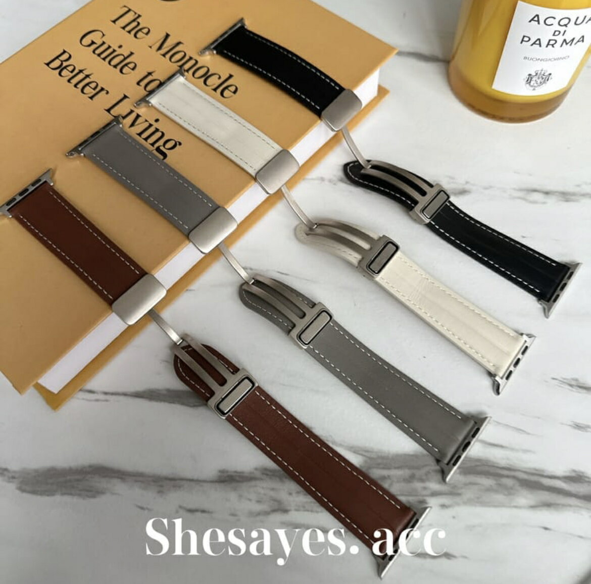 APPLE WATCH皮革蝴蝶磁扣錶帶[四色] 咖啡色、灰色、黑色、白色