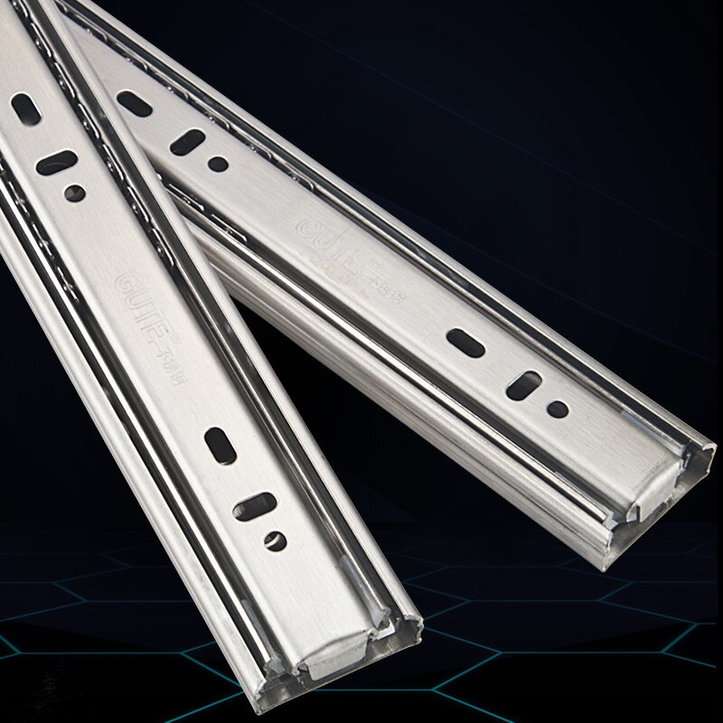 不銹鋼抽屜軌道 靜音三節軌滑軌滑道阻尼緩沖導軌五金配件 0