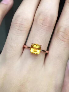 雙十一促銷經典四爪鑲嵌公主方活圈女戒 招財黃水晶戒指 925純銀