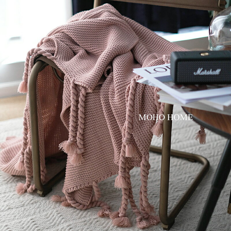 冬季加厚保暖針織毛線蓋毯網紅毛毯沙發單人午睡裝飾毯包郵臟粉色