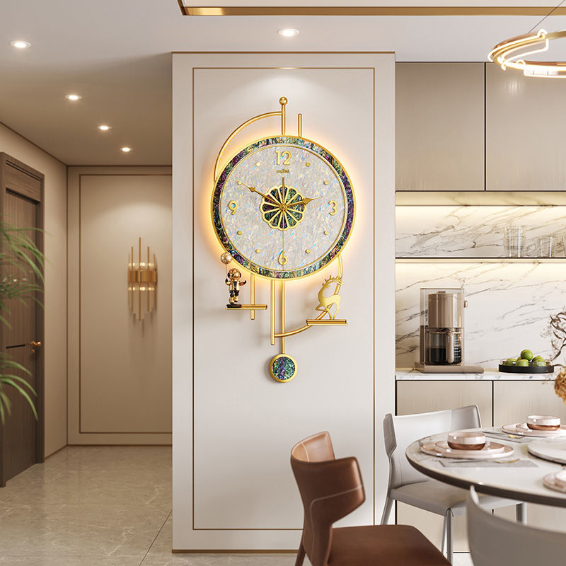 美世達新款2024簡約貝殼掛鐘客廳家用鐘表現代輕奢靜音時鐘掛墻