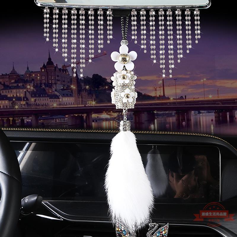 汽車香水狐貍毛掛件車載車內后視鏡香水掛飾鑲鉆水晶可愛香水夾子