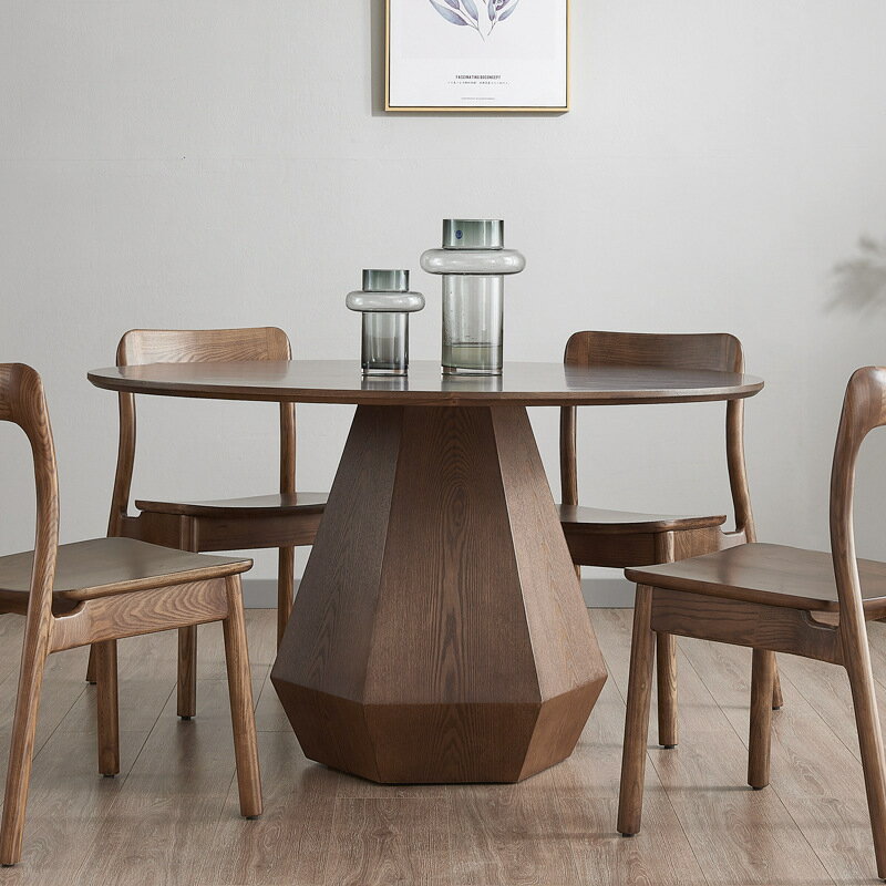 北歐圓形餐桌椅組合巖板臺面別墅桌子現代圓餐桌家用簡約實木圓桌