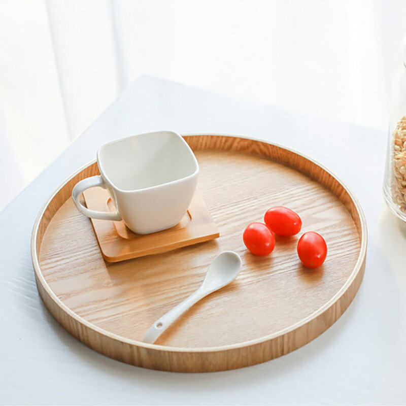 ins風日式木托盤木茶盤家用木質圓盤 原木餐盤水杯點心盤杯子收納