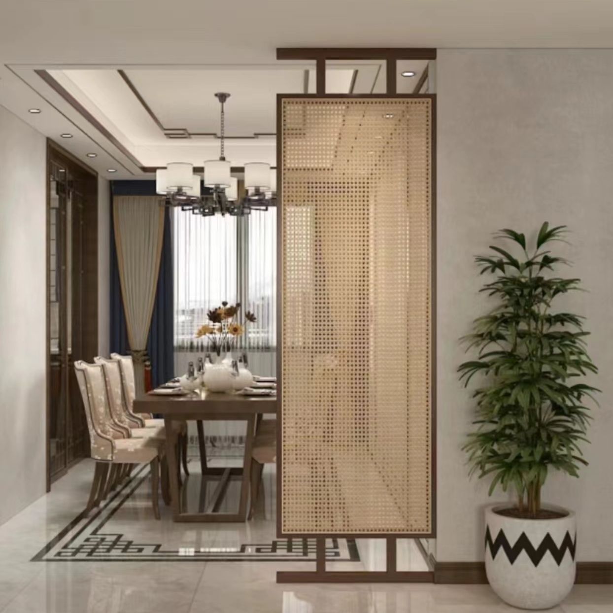 實木藤編屏風中式商用酒店家用遮擋裝飾雙面屏風新中式工裝茶樓 m7011