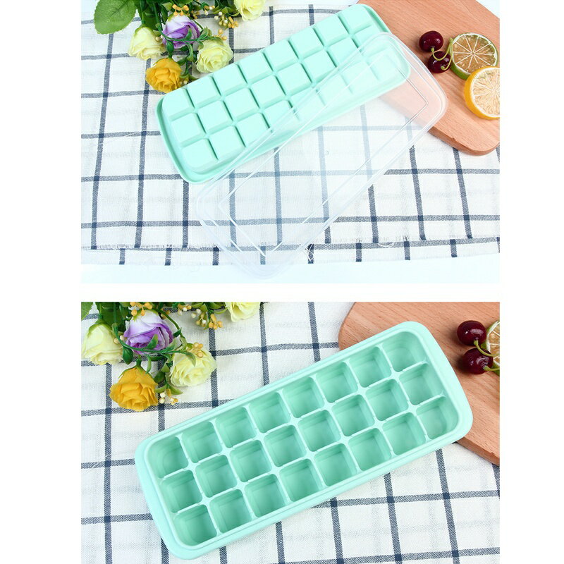 矽膠帶蓋冰格24格【緣屋百貨】天天出貨 冰盒 製冰盒 矽膠製冰盒 矽膠冰盒 冰塊製作盒 冰塊DIY 軟式製冰盒 安全冰盒 6