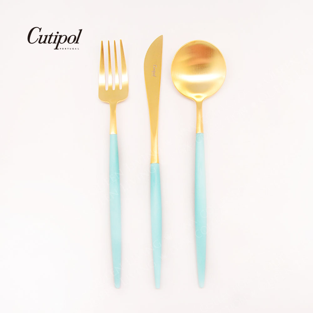 葡萄牙 Cutipol GOA系列個人餐具3件組-主餐刀+叉+匙 (蒂芬妮金)